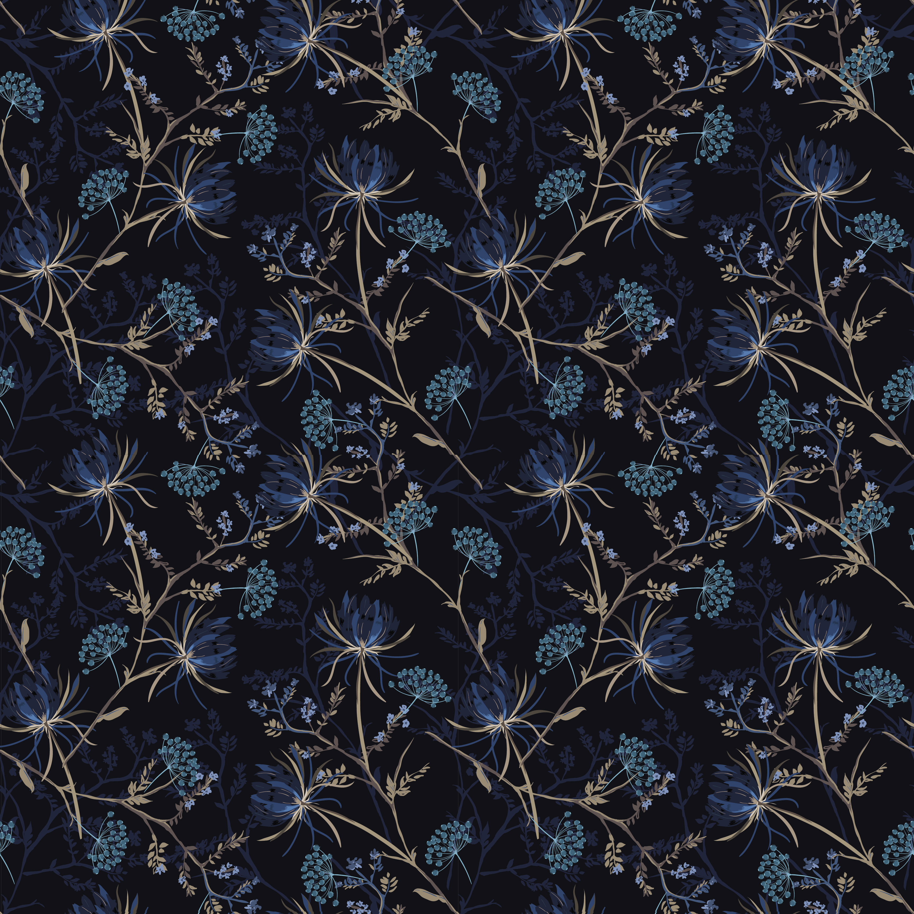 Dark Garden Night Pattern - Floral - Search Art