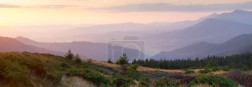 Panorama of Mountain range, one minute before the time of sunris