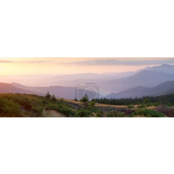 Panorama of Mountain range, one minute before the time of sunris